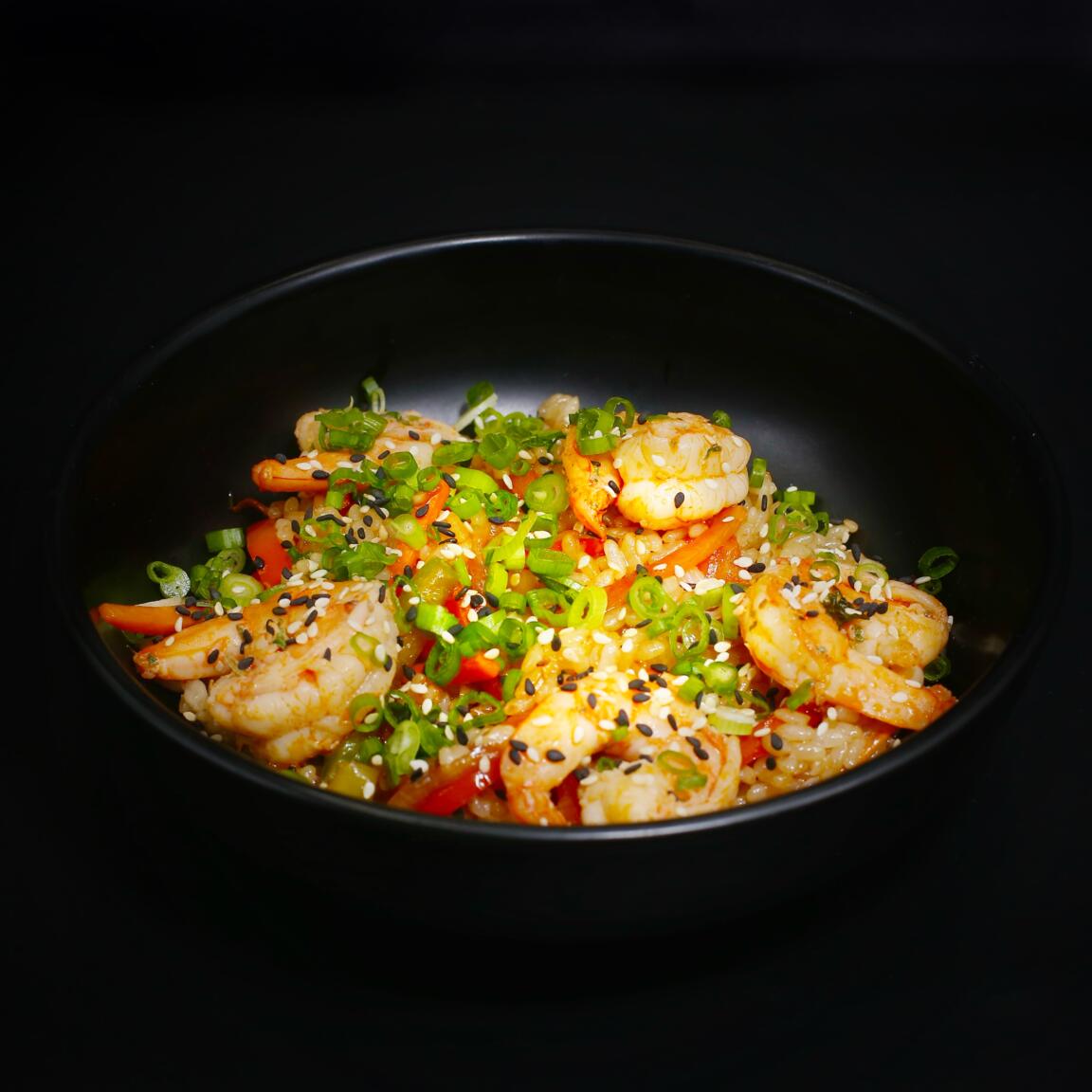 Удон с креветками в соусе терияки