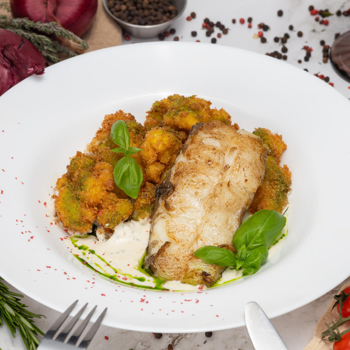 Палтус с цветной капустой