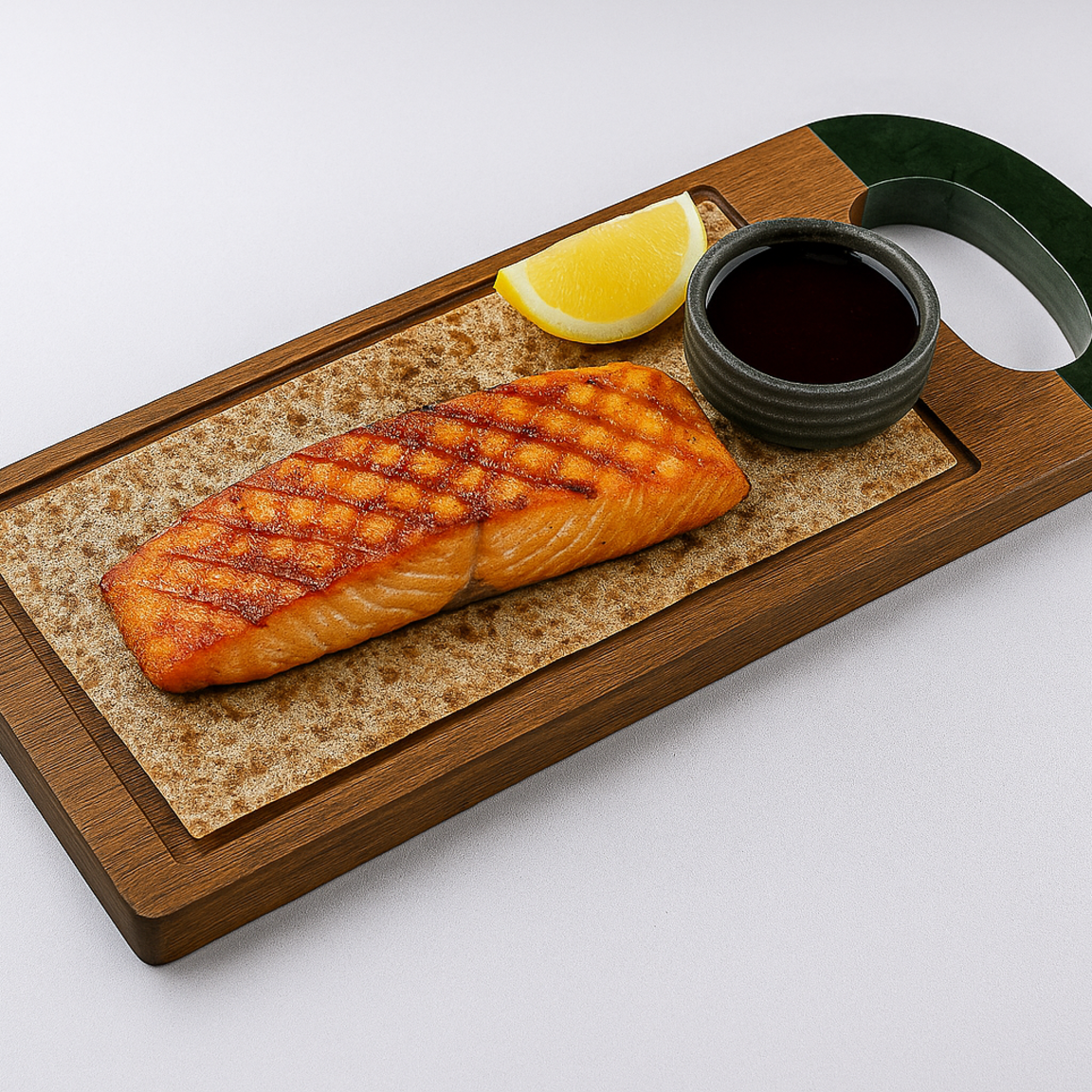 Лосось на вертеле с соусом наршараб