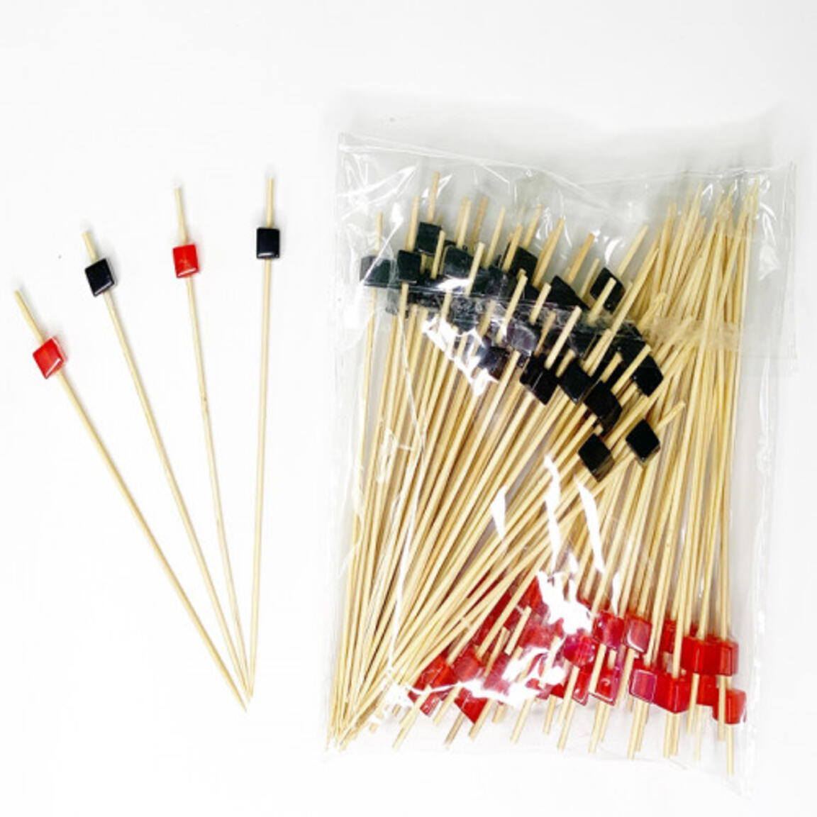 Шампур бамбук 12см "Кристал куб " красный/черный 1/100/40