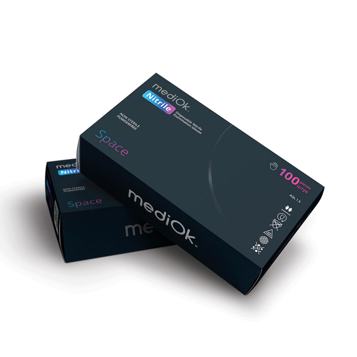 Перчатки ЧЕРНЫЕ нитриловые, смотровые, неопудренные размер XL MediOk 1/10уп