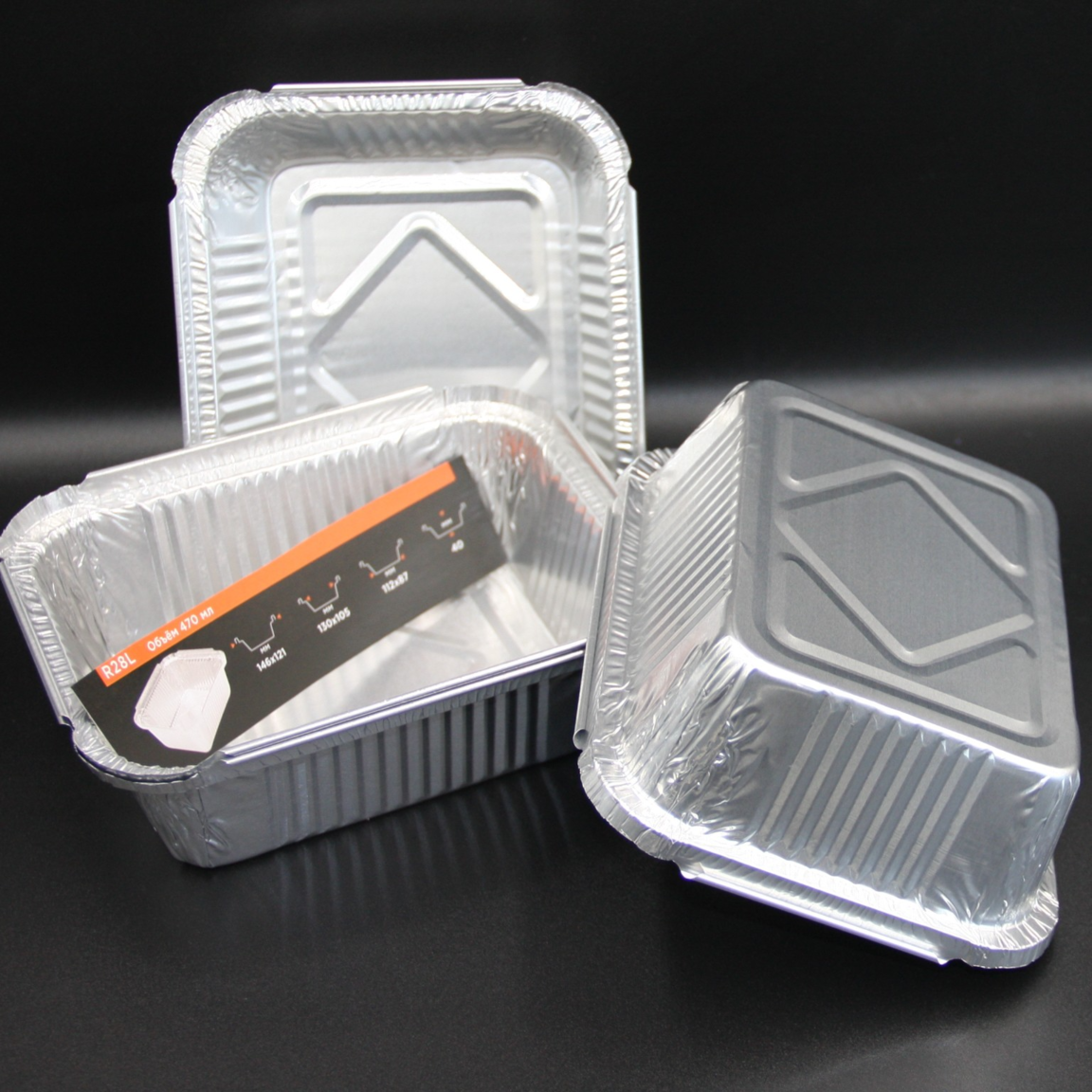 Форма из алюминиевой фольги R28L 470мл (Внешний верхний размер 147Х120, Дно 110Х85  H 40) 1/100/800