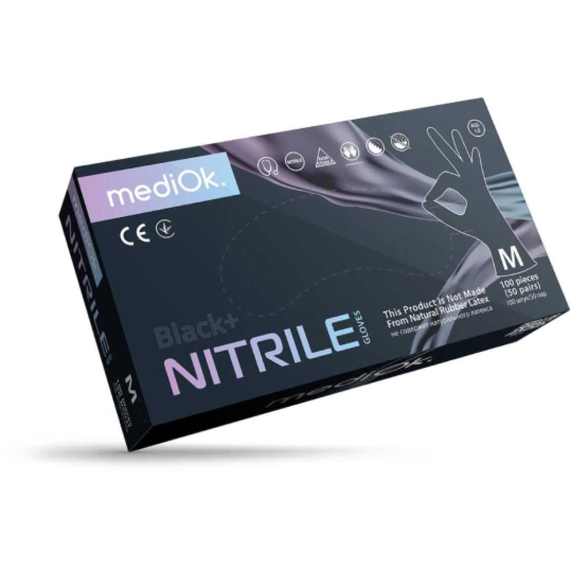 Перчатки ЧЕРНЫЕ нитриловые, смотровые, неопудренные размер M MediOk 1/10уп