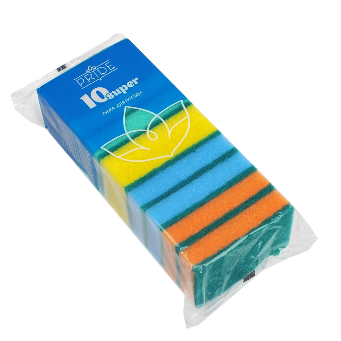 Губка д/посуды "Супер" с чистящим слоем (10 шт.) Прайд 100х65х25 (1/30 шт.)
