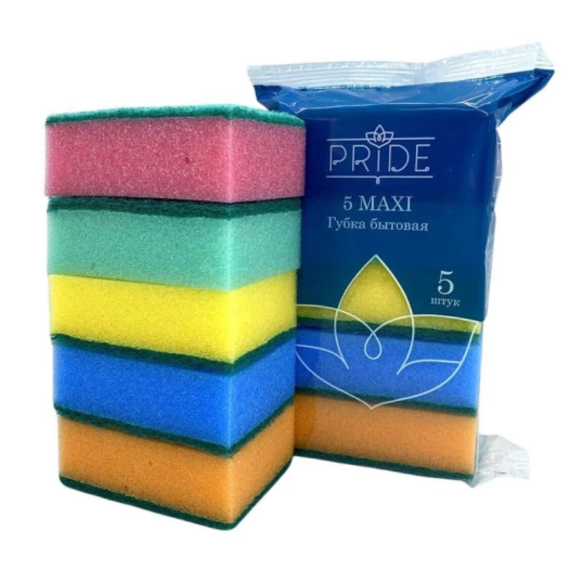 Губка д/посуды "Макси" с чистящим слоем (5шт) Прайд 90х60х35 см (1/30 шт.)