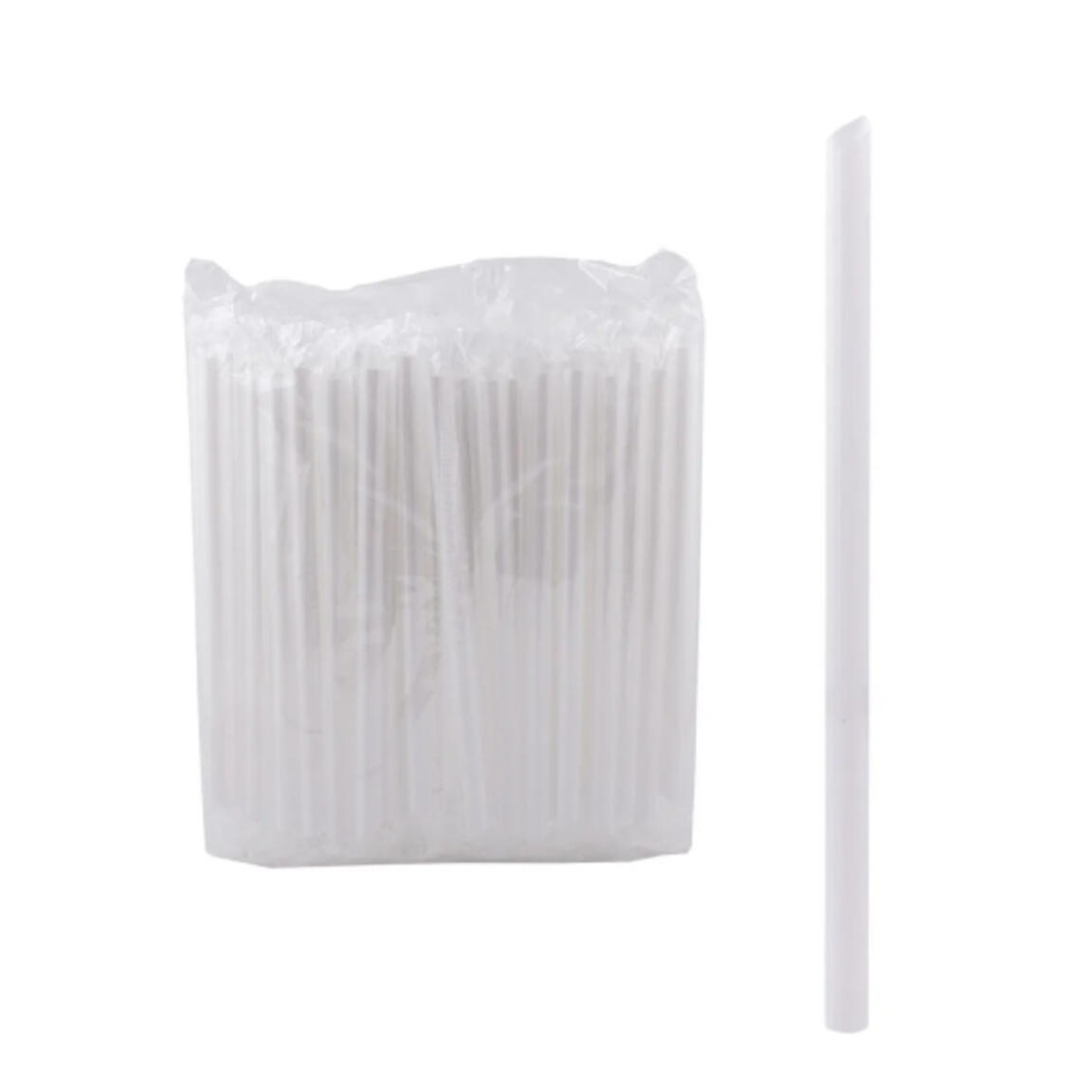 Трубочки для кокт. 250мл, d12мм,прозр. пластм. прямая с КОСОЙ  отсечкой  в индив. упак. 1/100шт/24уп