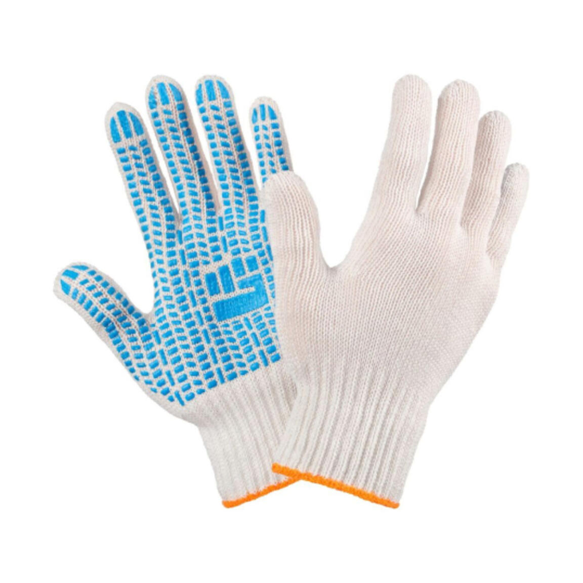 Перчатки трикотажные с ПВХ 5 нитей/10 класс (Россия) белые (оранж. оверлог) STANDART 1/10/400