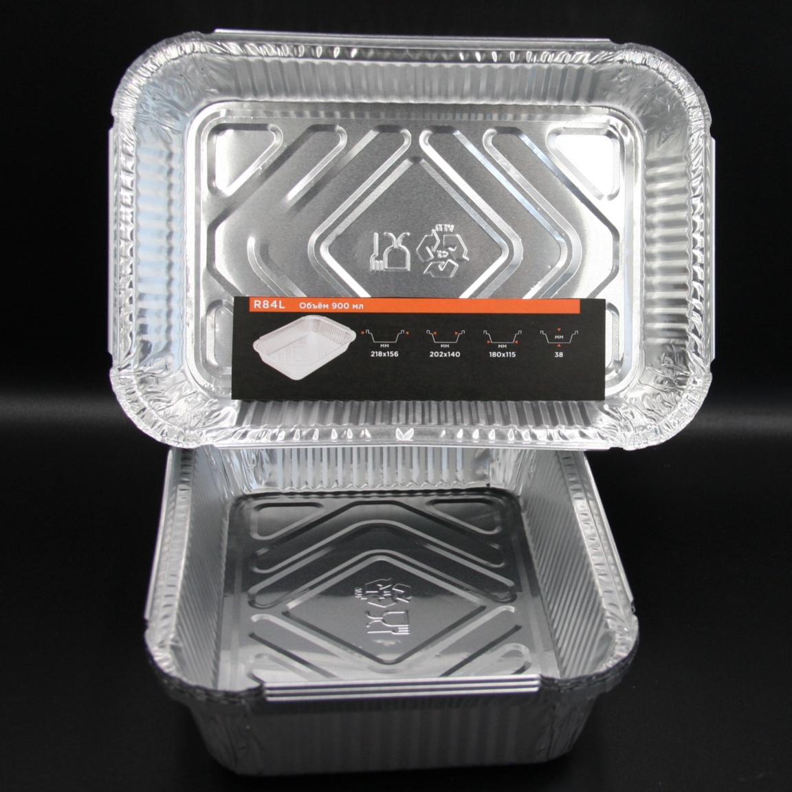Форма из алюминиевой фольги R84L 900мл (Внешний верхний размер 221Х157, Дно 177Х115, H 38) 1/100/600