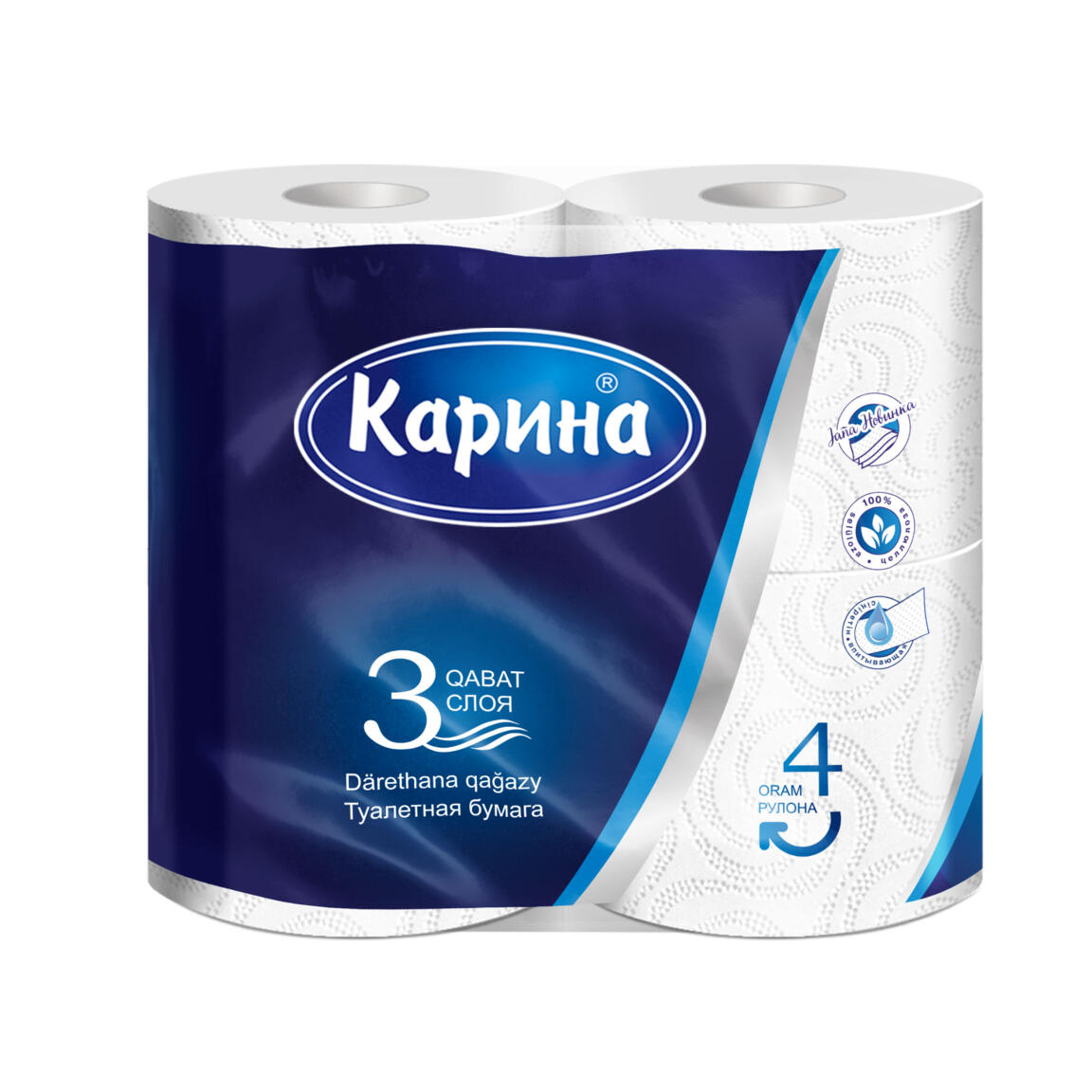 Туалетная Бумага "Карина" 3-х слойная, 4 рулона