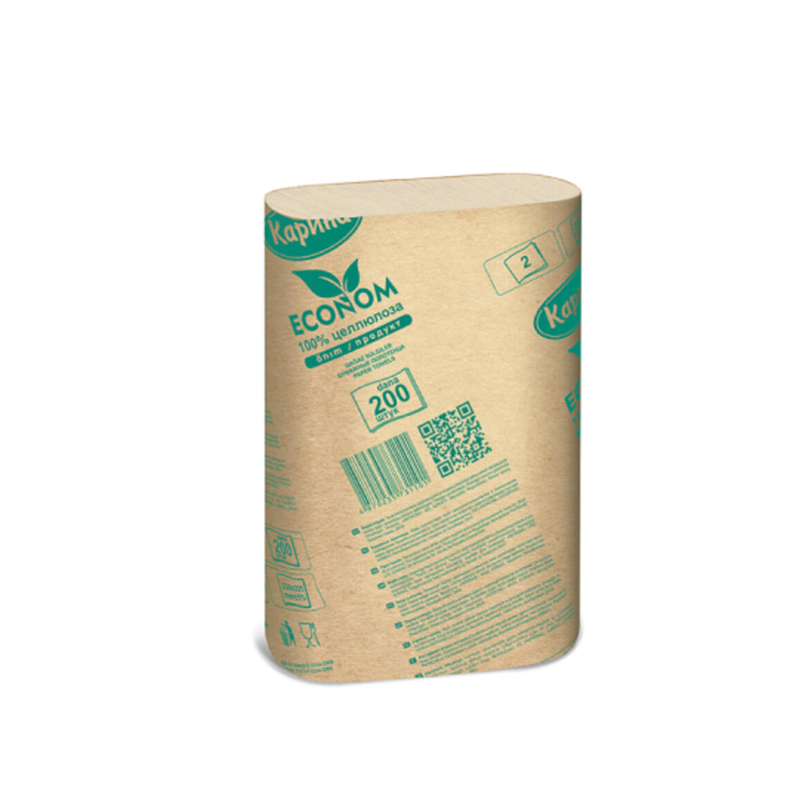 Полотенца бумажные Карина Z-200 225х230 2 слоя 200 шт Эконом 1/24