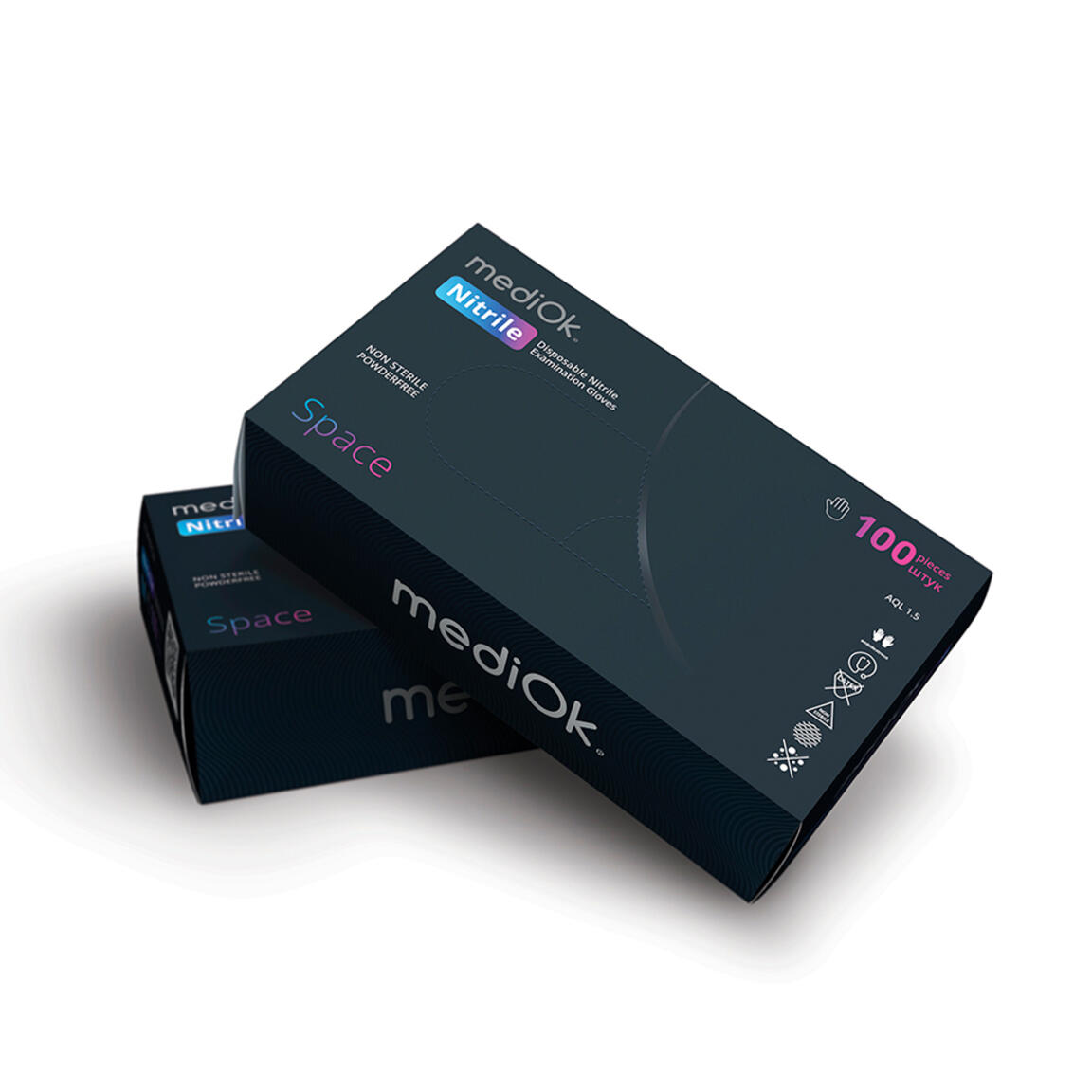 Перчатки ЧЕРНЫЕ нитриловые, смотровые, неопудренные размер XL MediOk 1/10уп