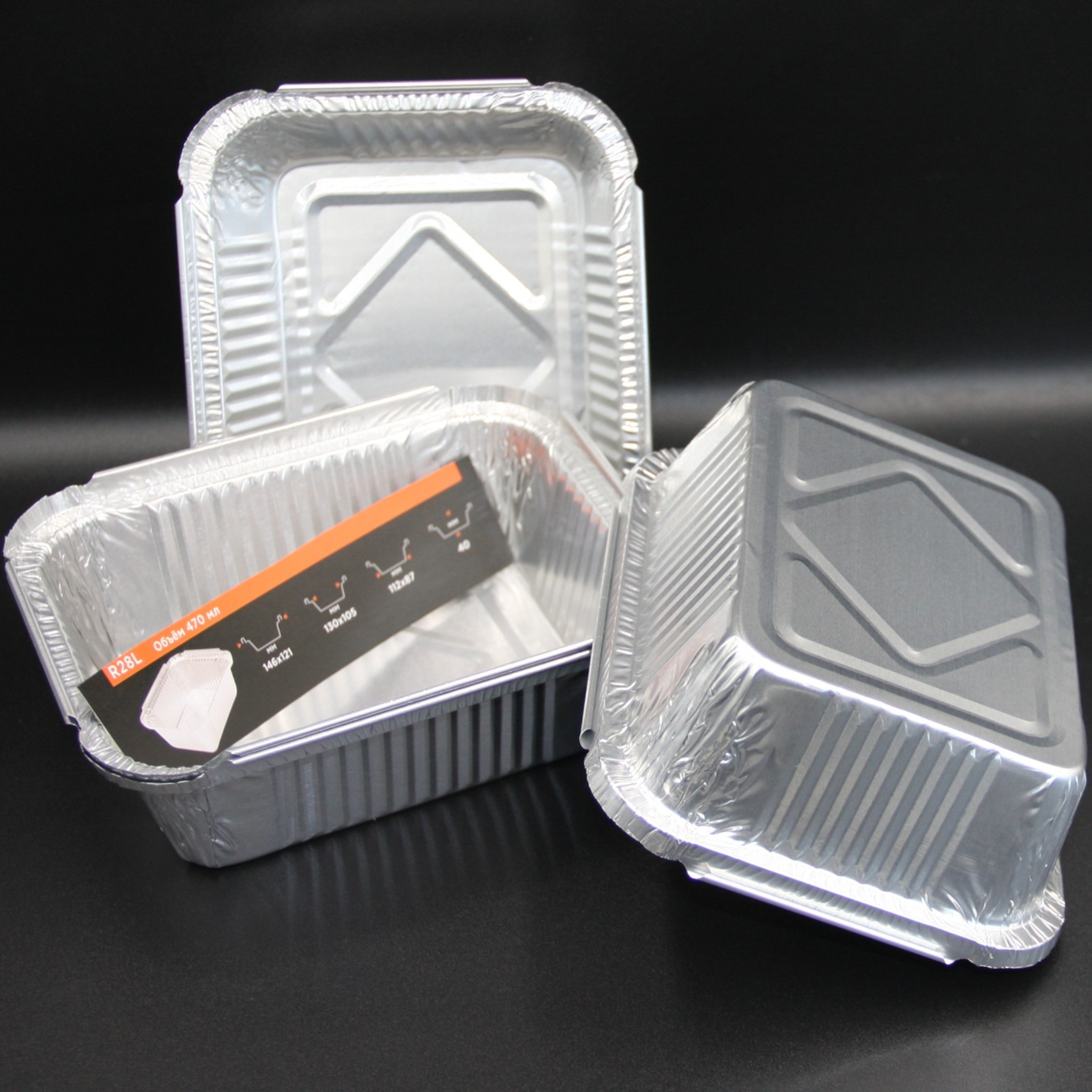 Форма из алюминиевой фольги R28L 470мл (Внешний верхний размер 147Х120, Дно 110Х85  H 40) 1/100/800