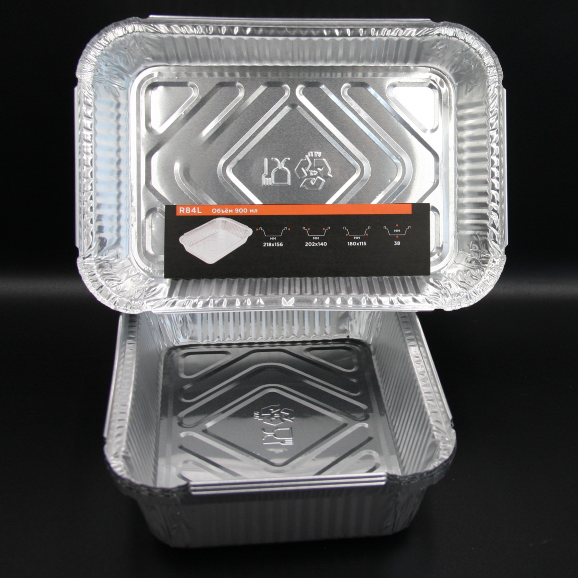 Форма из алюминиевой фольги R84L 900мл (Внешний верхний размер 221Х157, Дно 177Х115, H 38) 1/100/600