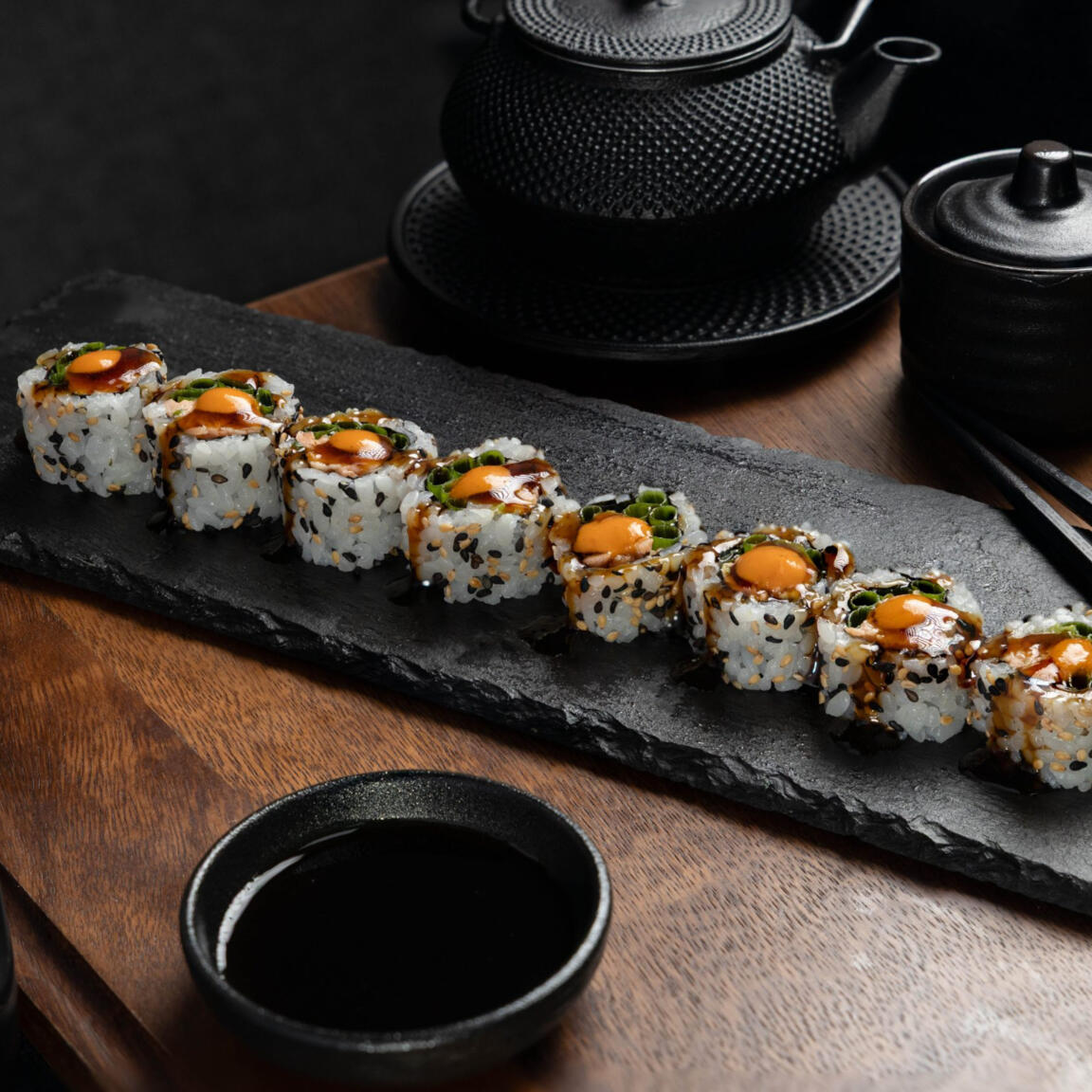 Cooked Salmon Avocado Sushi Roll