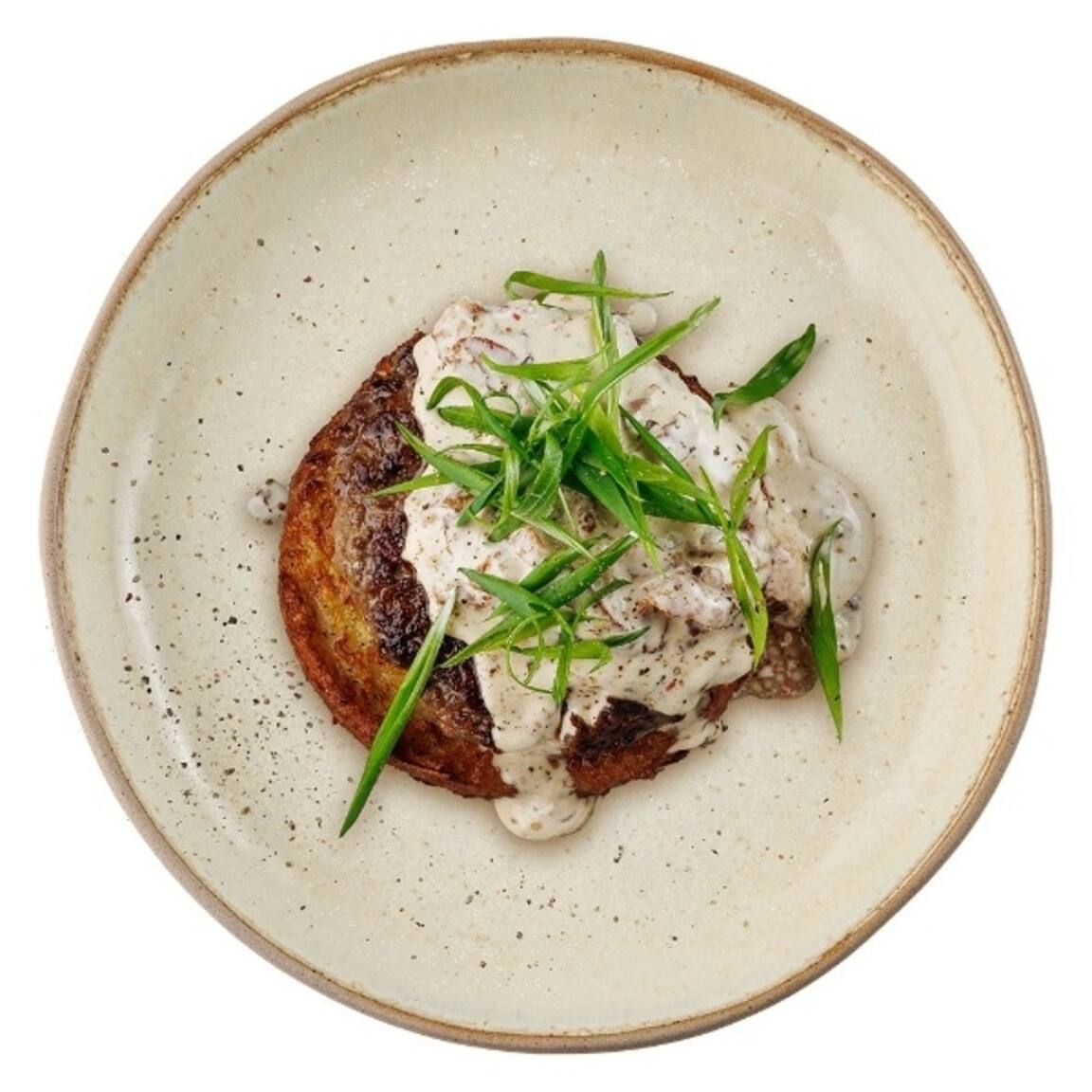 Красивая картинка Бифштекс говяжий под соусом карбонара Мияги Севастополь