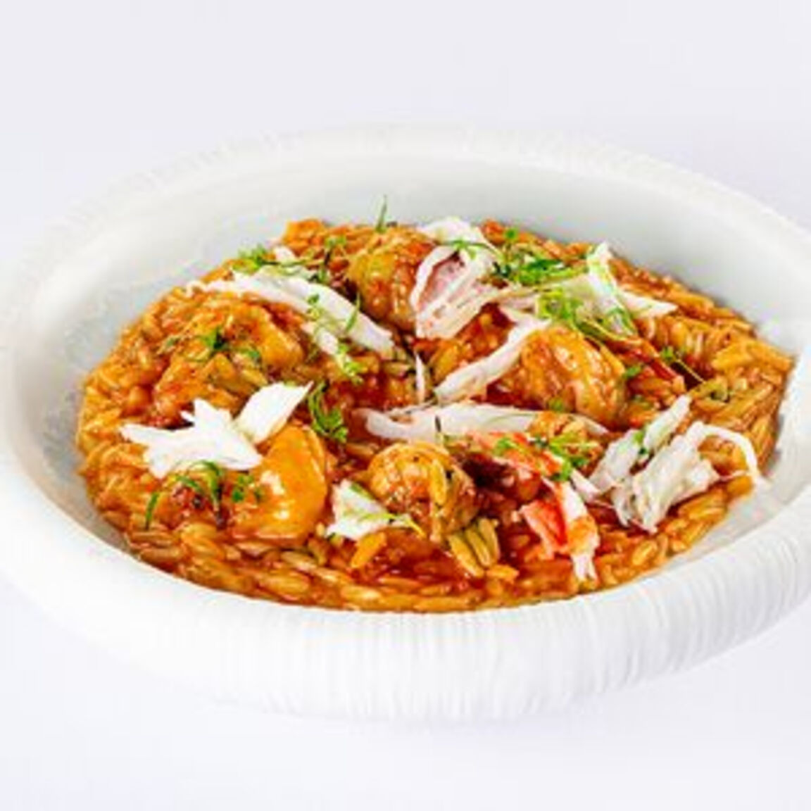 Орзо с камчатским крабом и креветками
