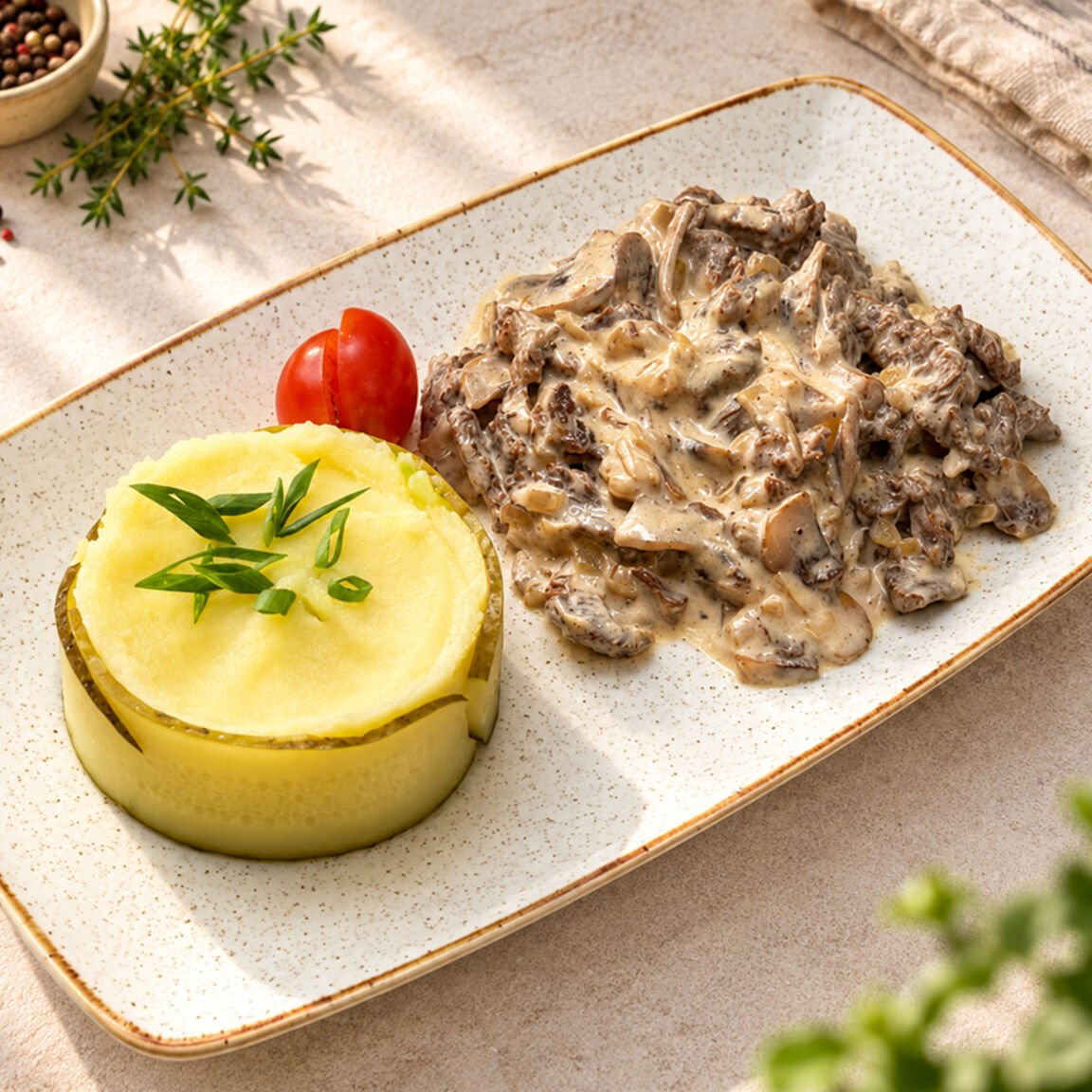 Бефстроганов с пюре